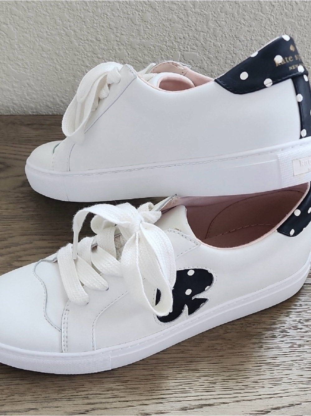 Kate Spade White Sneakers with Black Polka Dot Accents